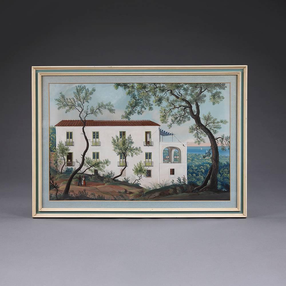 A pair of 19th century watercolors of a Spanish villa.

Two mid-19th century watercolor pictures of a large and impressive Spanish villa, possibly commissioned after its recent completion. The first picture shows the villas impressive multistory