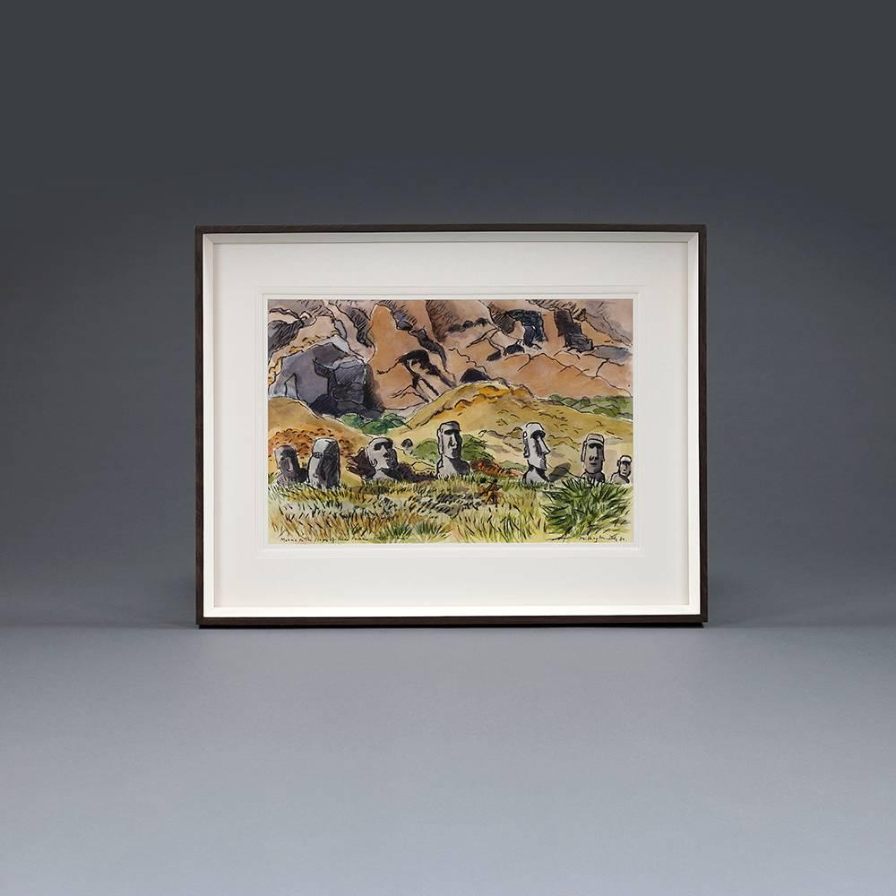 20th Century Set of Six Watercolors of Easter Island For Sale