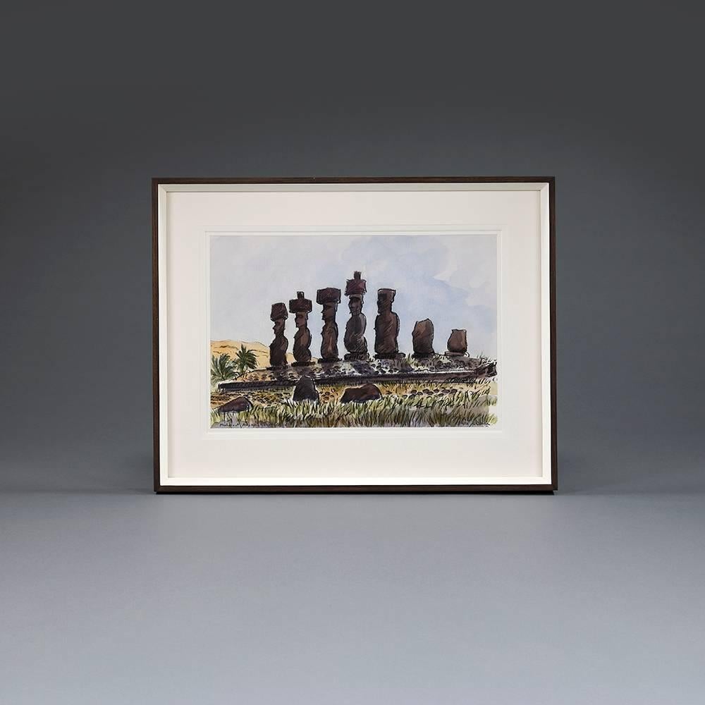 Teddy Millington Drake,
Watercolor on paper. Recently re-framed behind museum glass.

Signed, Teddy Millington Drake, 1986.
Easter Island.

;Everywhere is the wind of heaven; around and above all are boundless sea and sky, infinite space and a great
