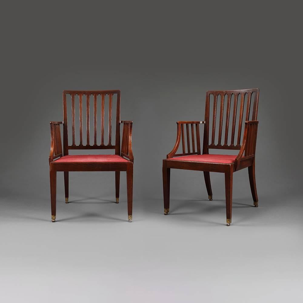 George III Pair of 19th Century Mahogany Rail Back Elbow Chairs