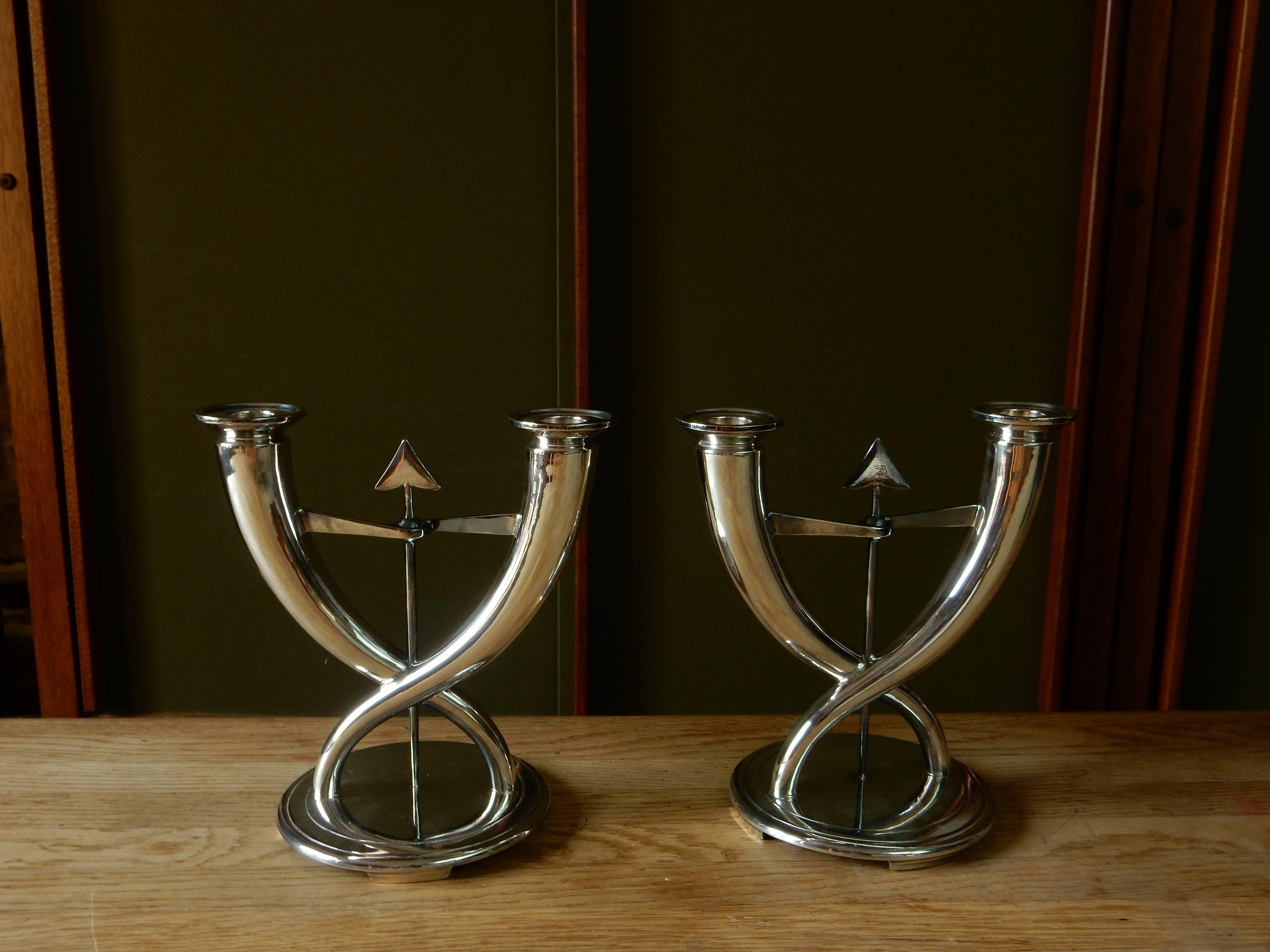 A very famous pair of candelabra designed in 1928 by Gio Ponti for Christofle.made of nickel stell(signed Gallia and numero:6055)
very good original condition.
