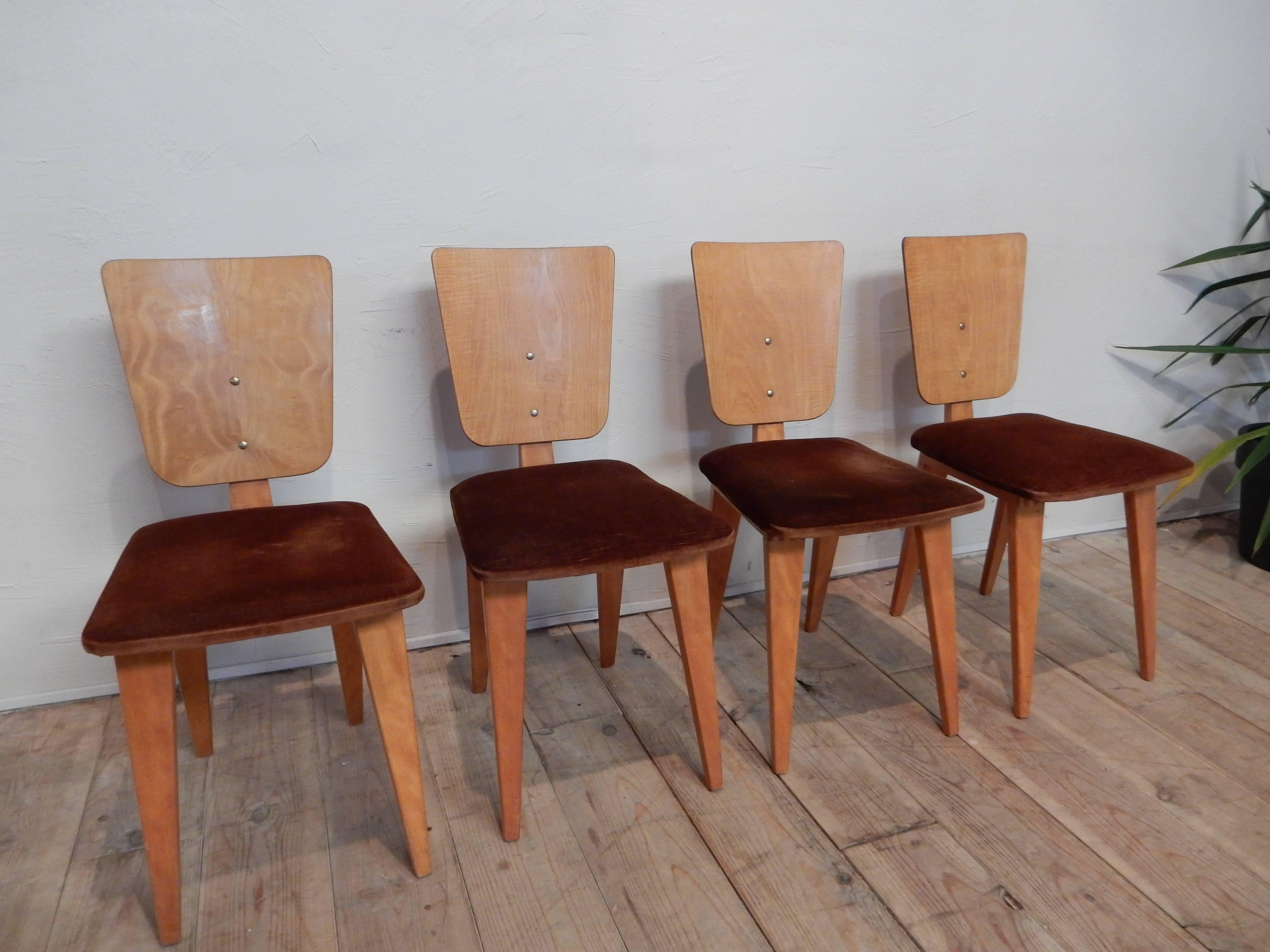 Sornay André Set of Four Chairs In Good Condition In Couzon au Mont d'Or, FR