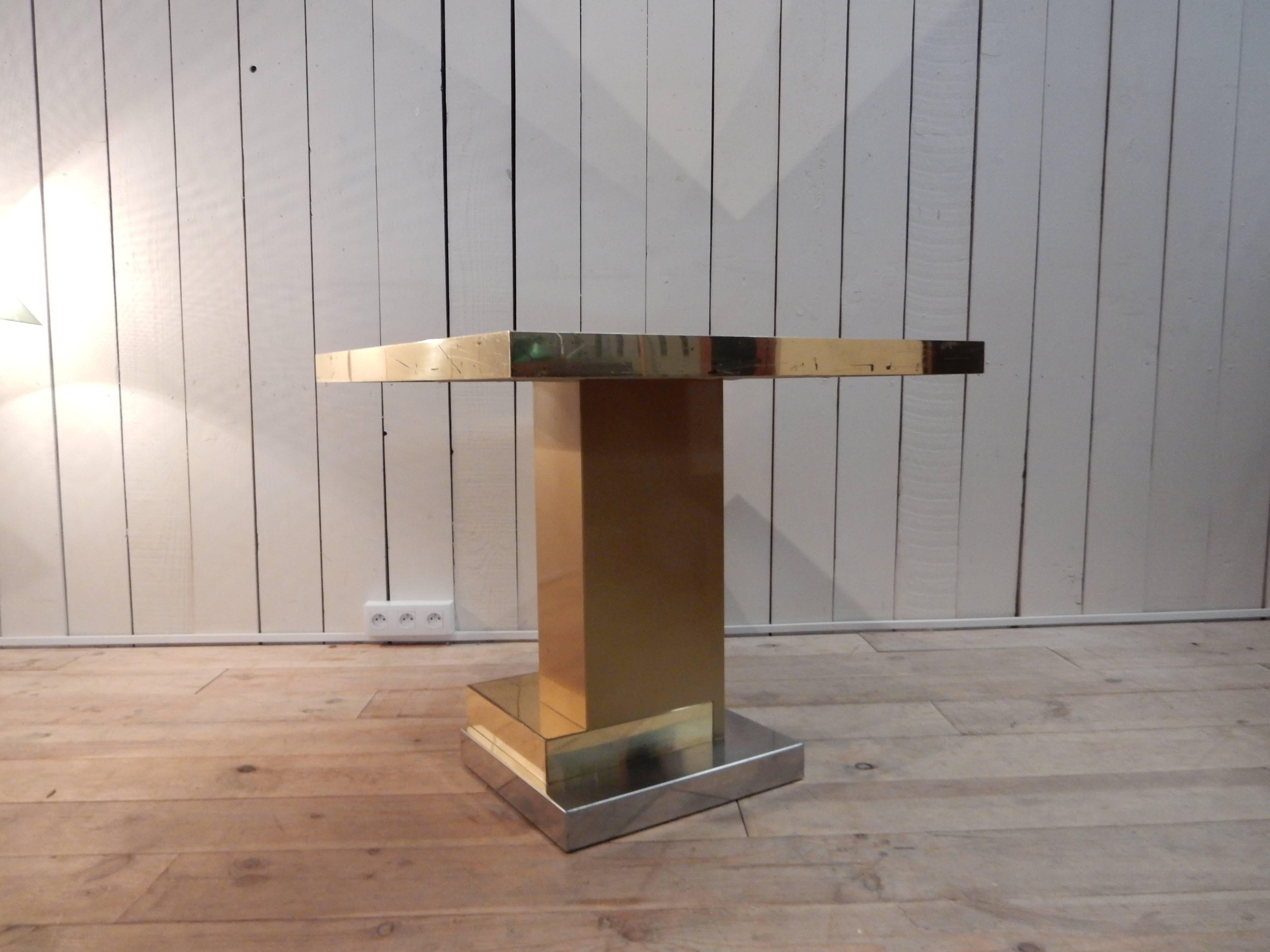 Brass, Steel and Glass Table, circa 1970 In Good Condition In Couzon au Mont d'Or, FR