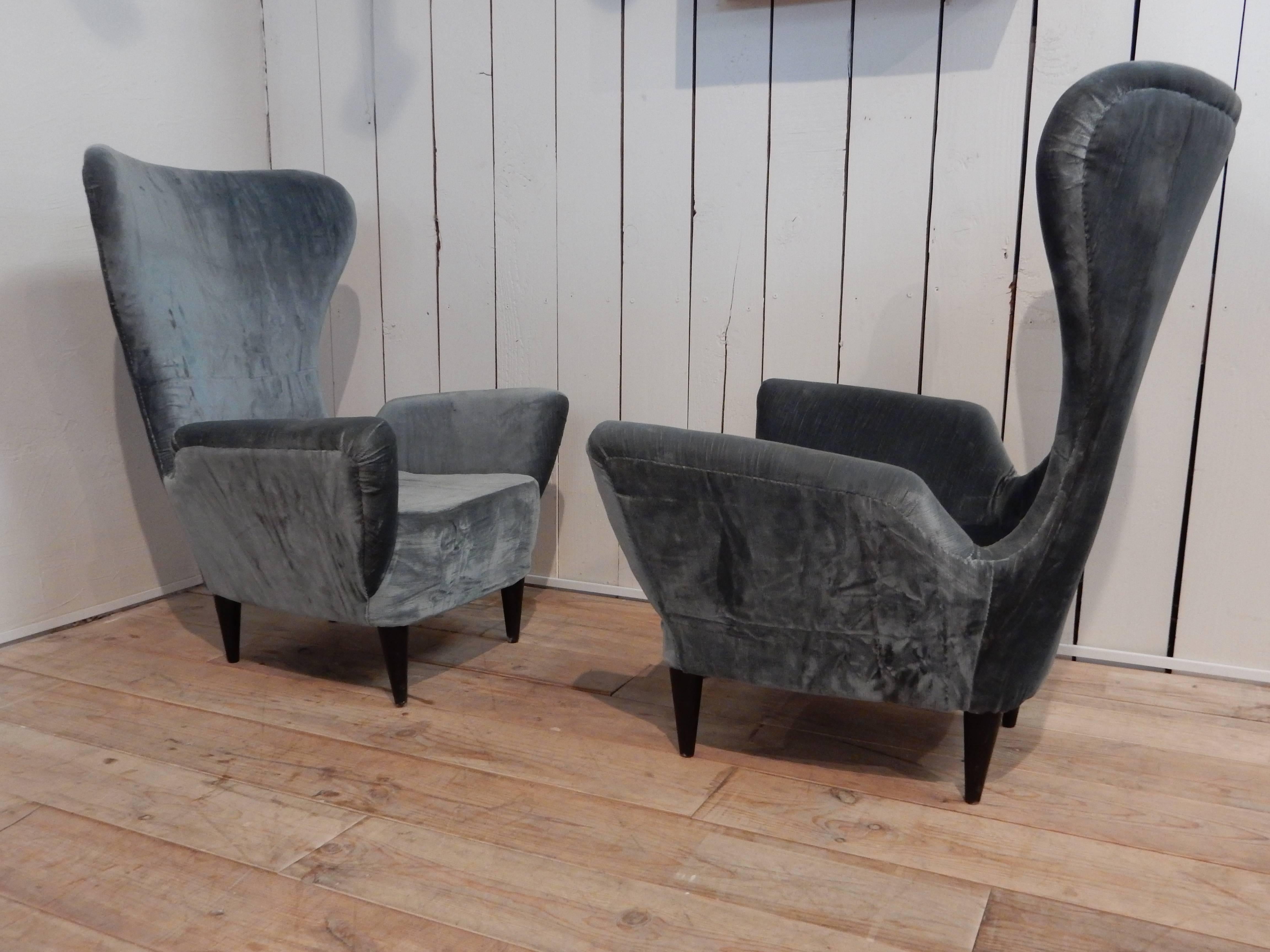 Mid-20th Century Pair of 1960s Armchairs in the Style of Paolo Buffa