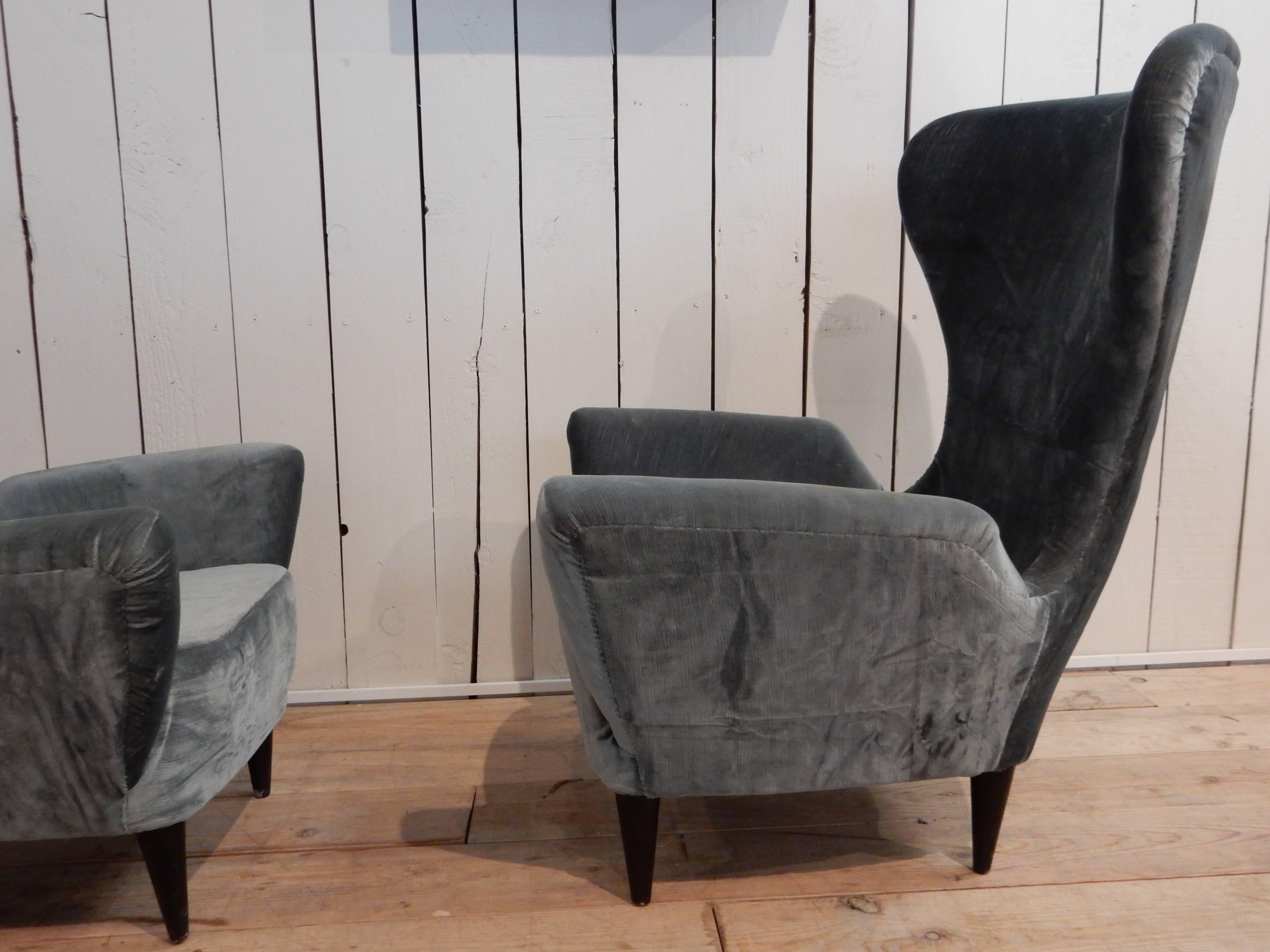 Beech Pair of 1960s Armchairs in the Style of Paolo Buffa