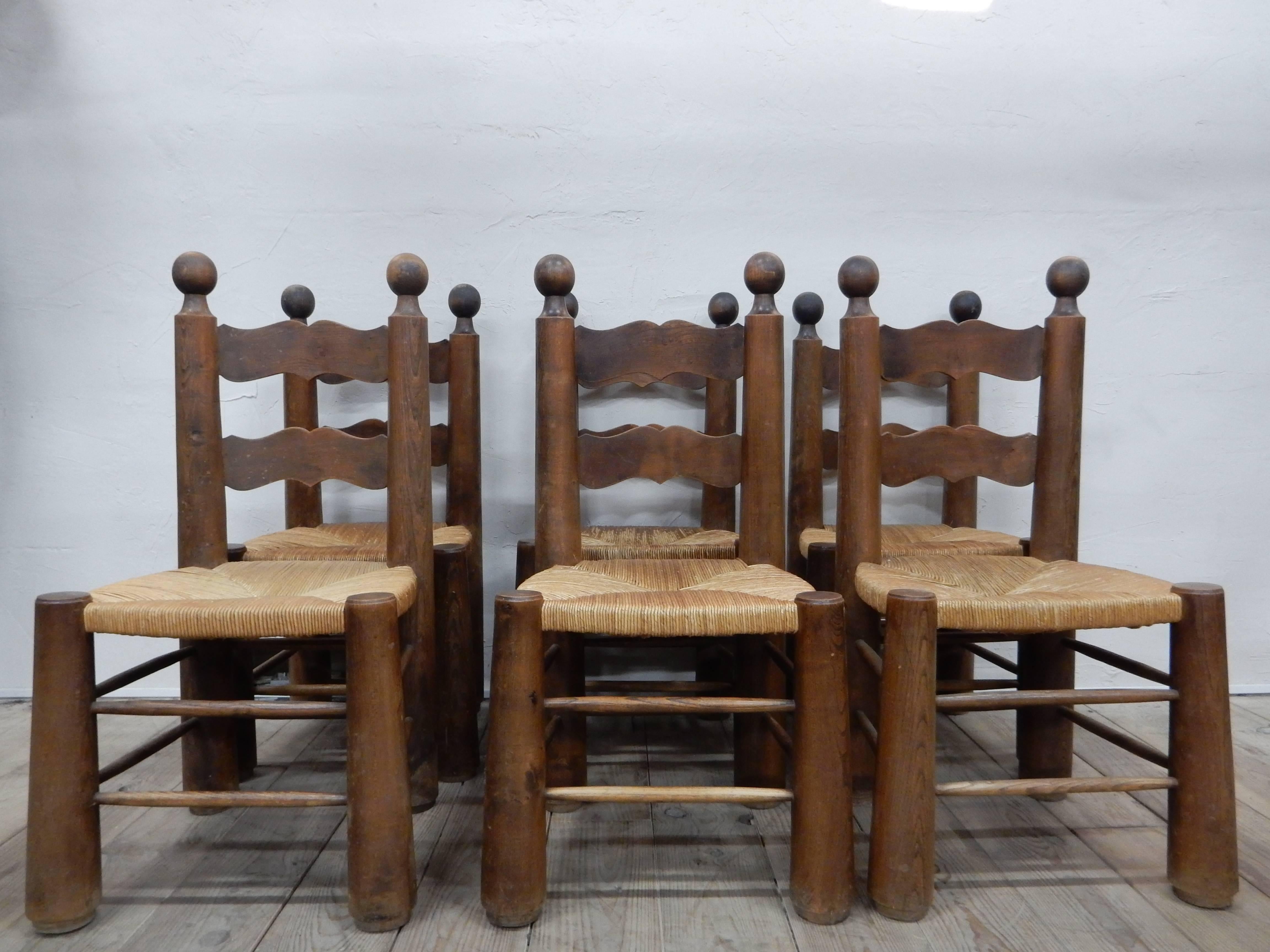 Mid-Century Modern 1960 Set of Six Country Chairs