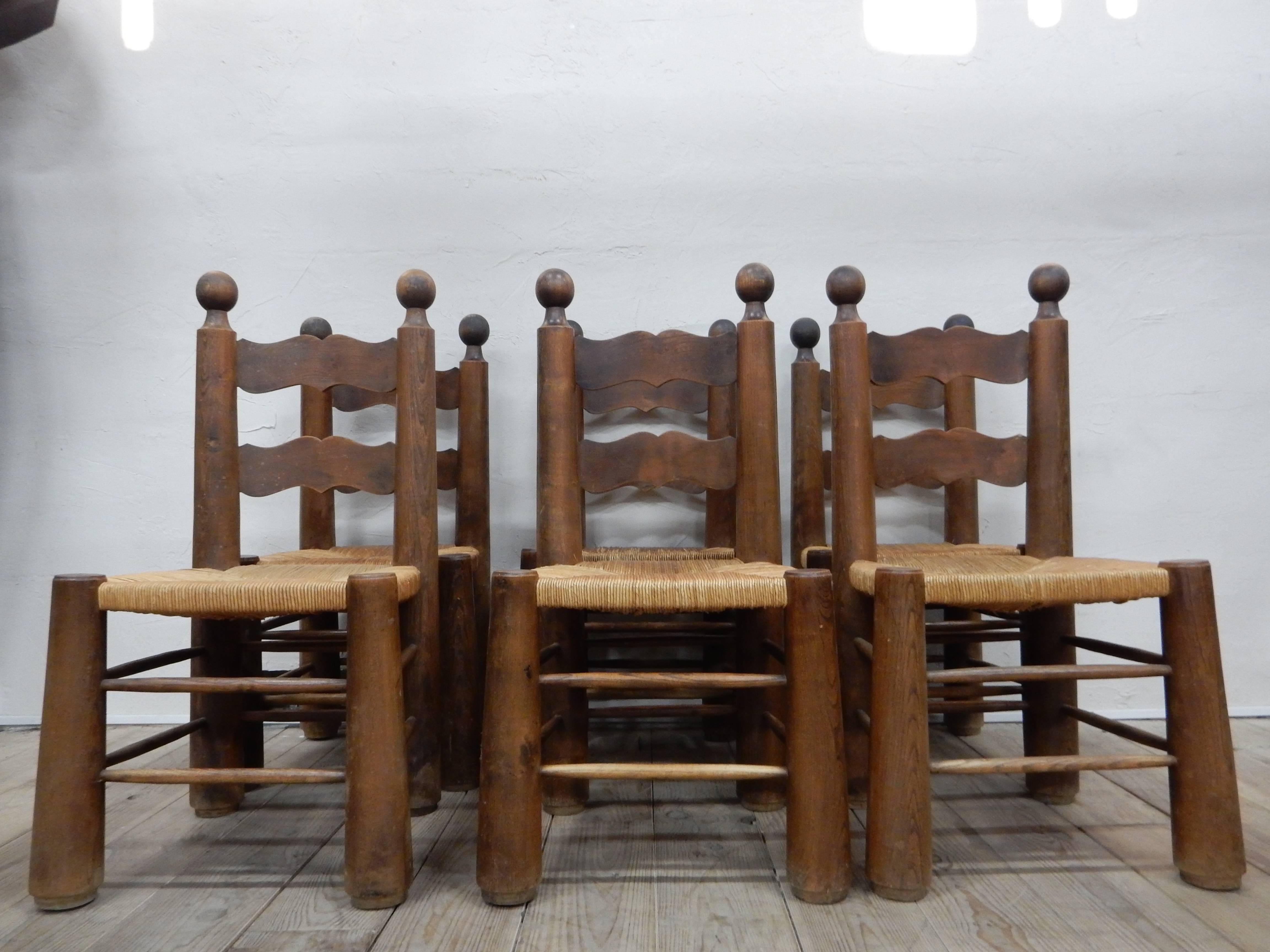 French 1960 Set of Six Country Chairs