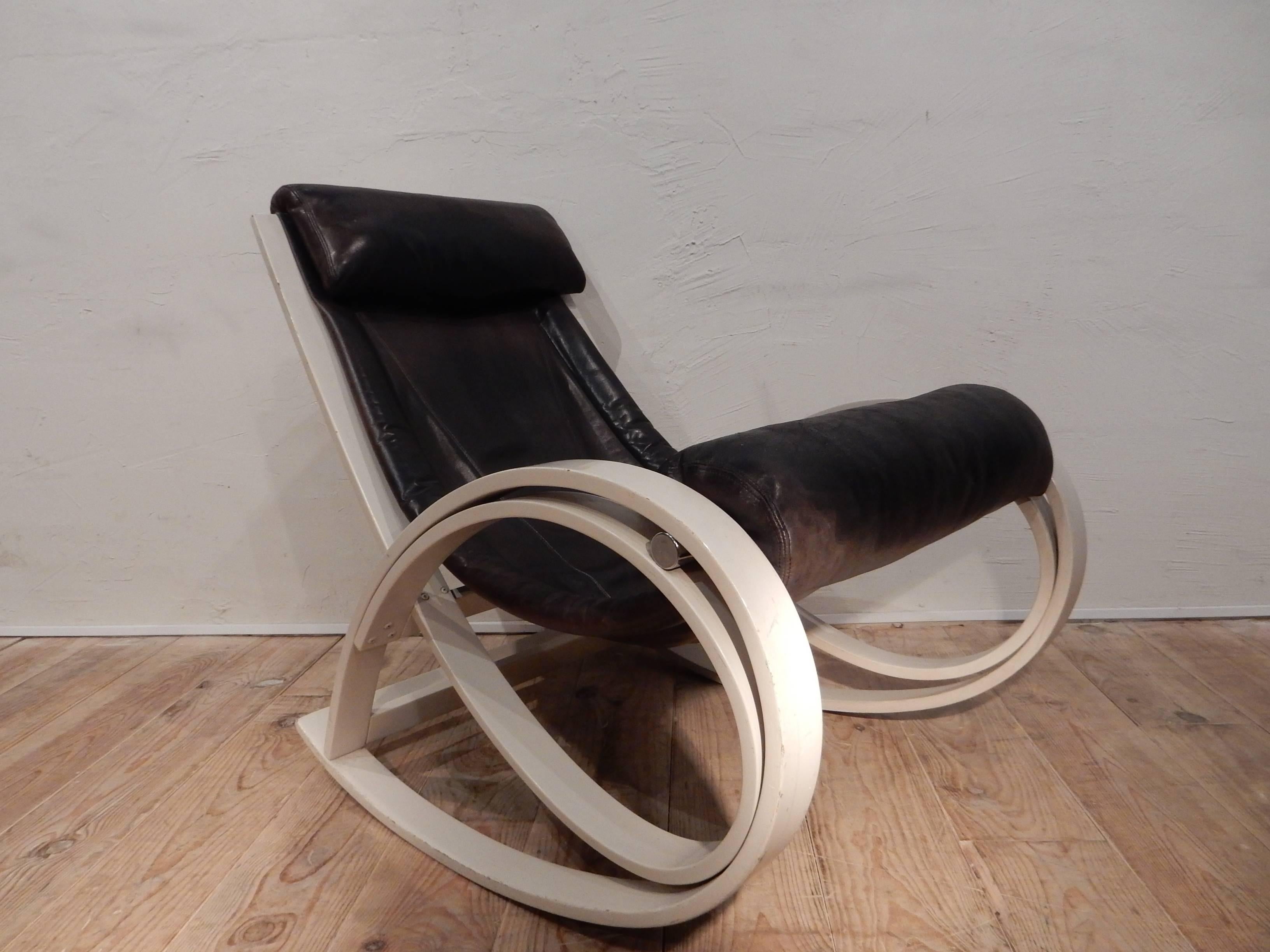 Leather Sgarsul Rocking Chair by Gae Aulenti, 1962