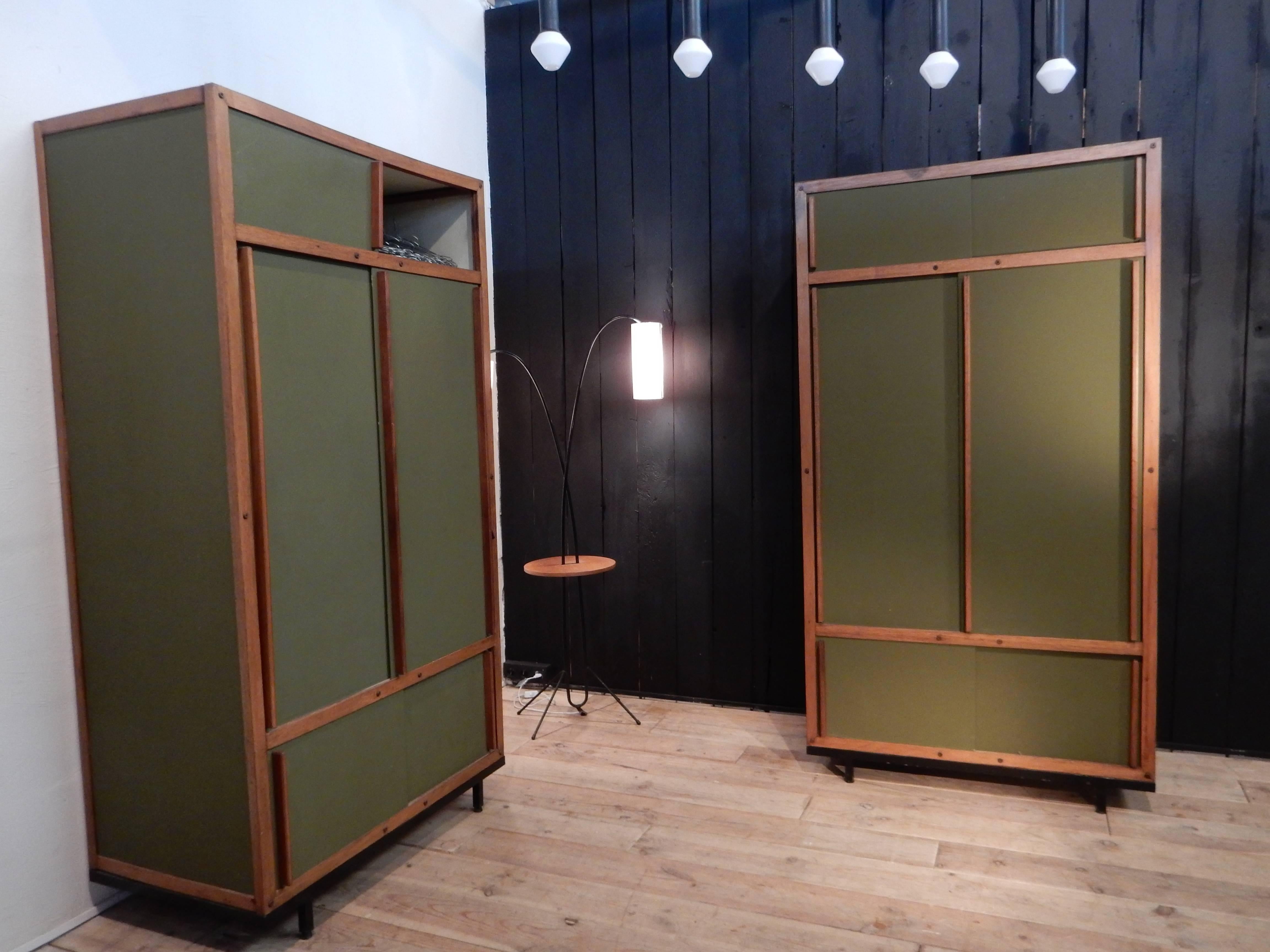 French Mid-Century Modern Andre Sornay Pair of Wardrobe
