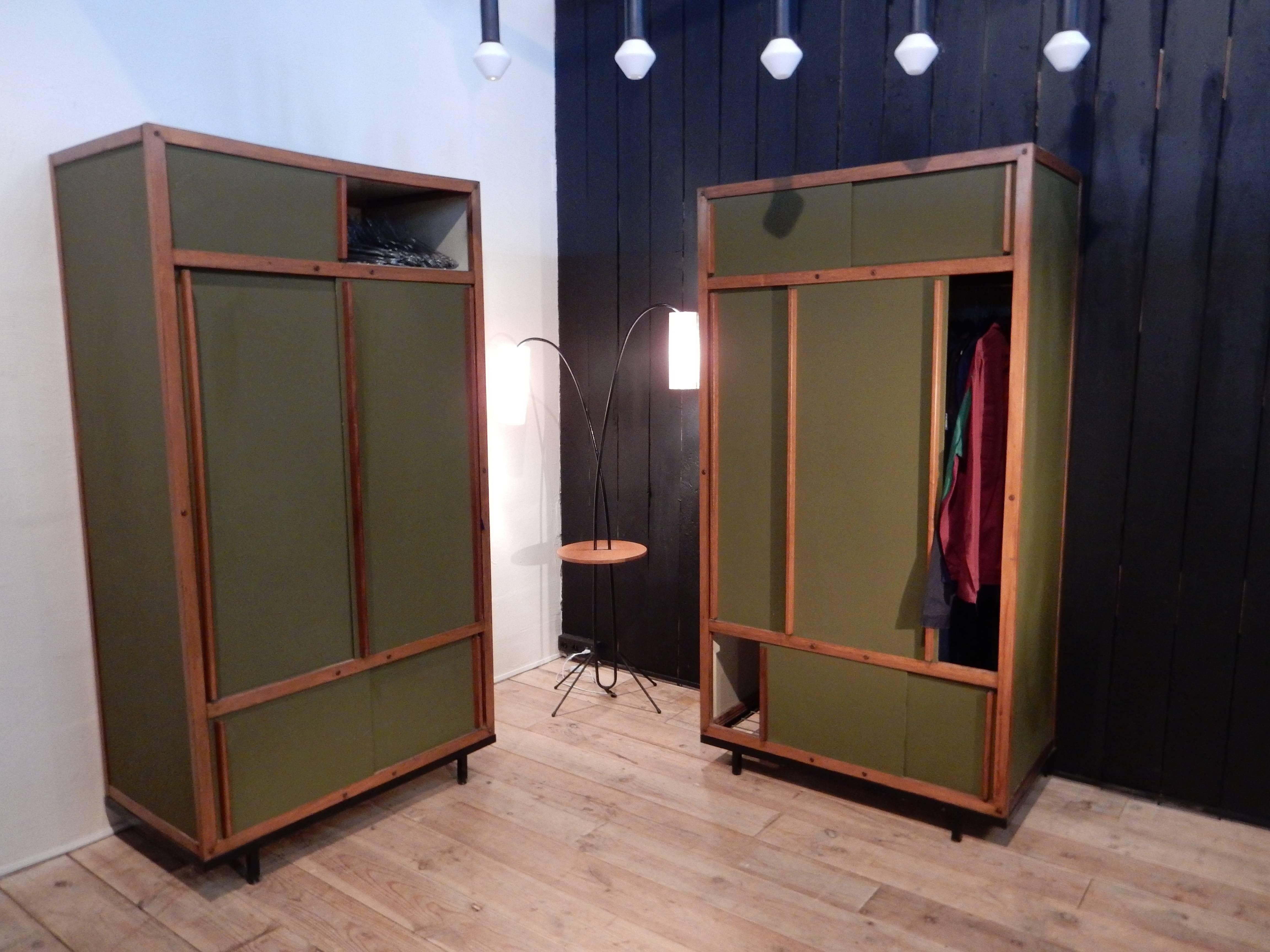 Mid-Century Modern Andre Sornay Pair of Wardrobe In Good Condition In Couzon au Mont d'Or, FR