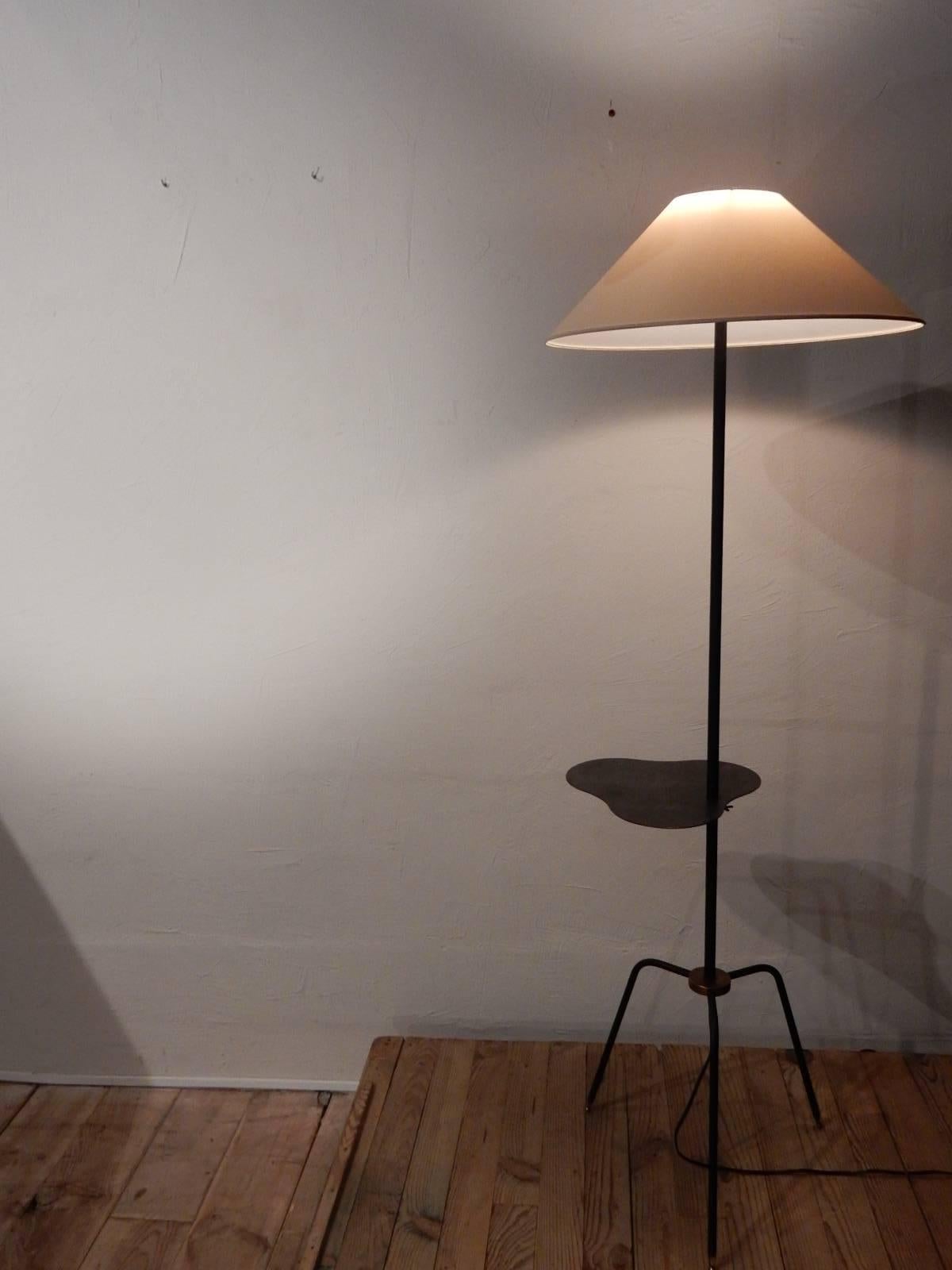 A beautiful 1960, French floor lamp in jean Royère style made of steel brass and new 