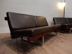 Pair of 1970 Beautiful Leather Stainless Steel Sofa