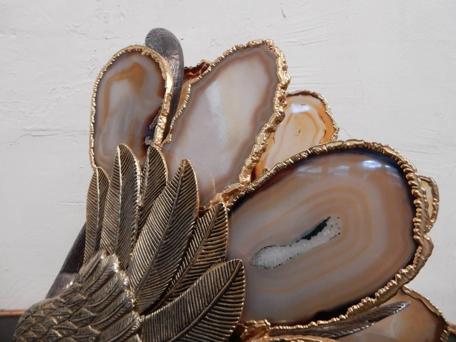 Late 20th Century Swan Attribued to Jacques Duval-Brasseur Agate Bronze