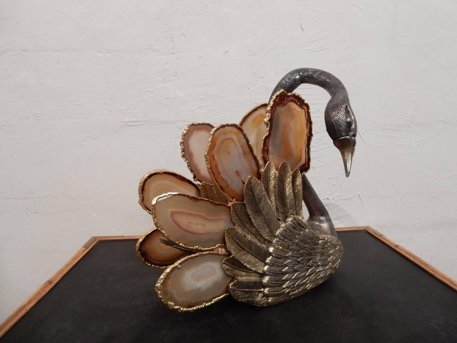 Swan Attribued to Jacques Duval-Brasseur Agate Bronze 1