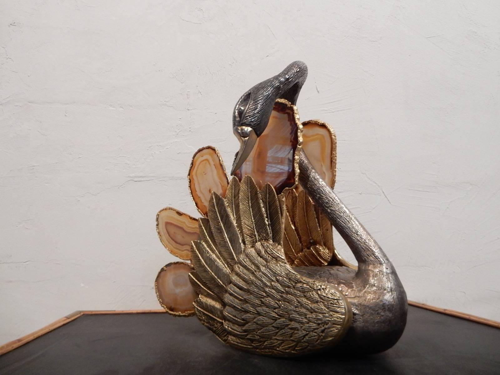 Swan Attribued to Jacques Duval-Brasseur Agate Bronze 2