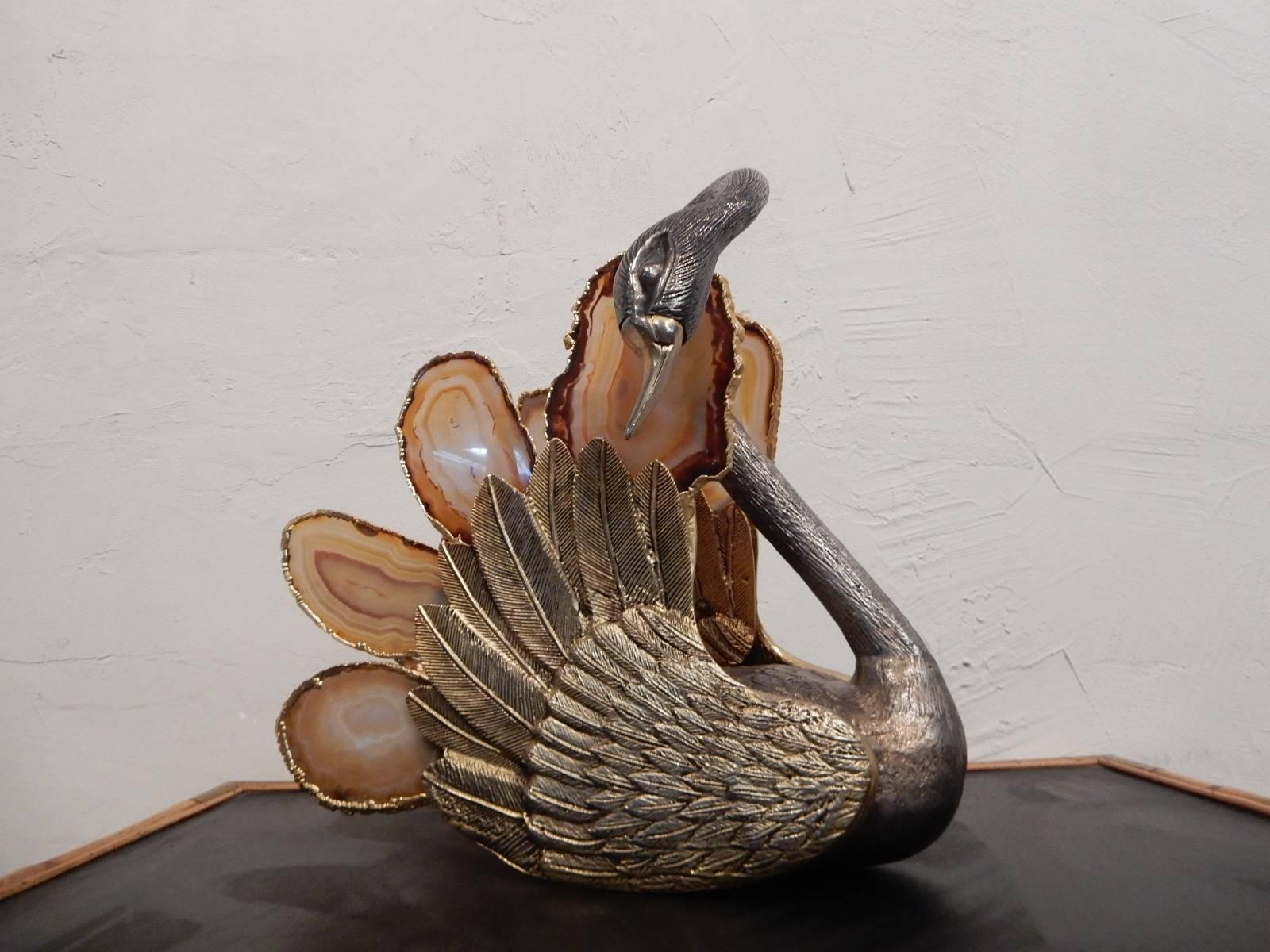 Swan Attribued to Jacques Duval-Brasseur Agate Bronze 3