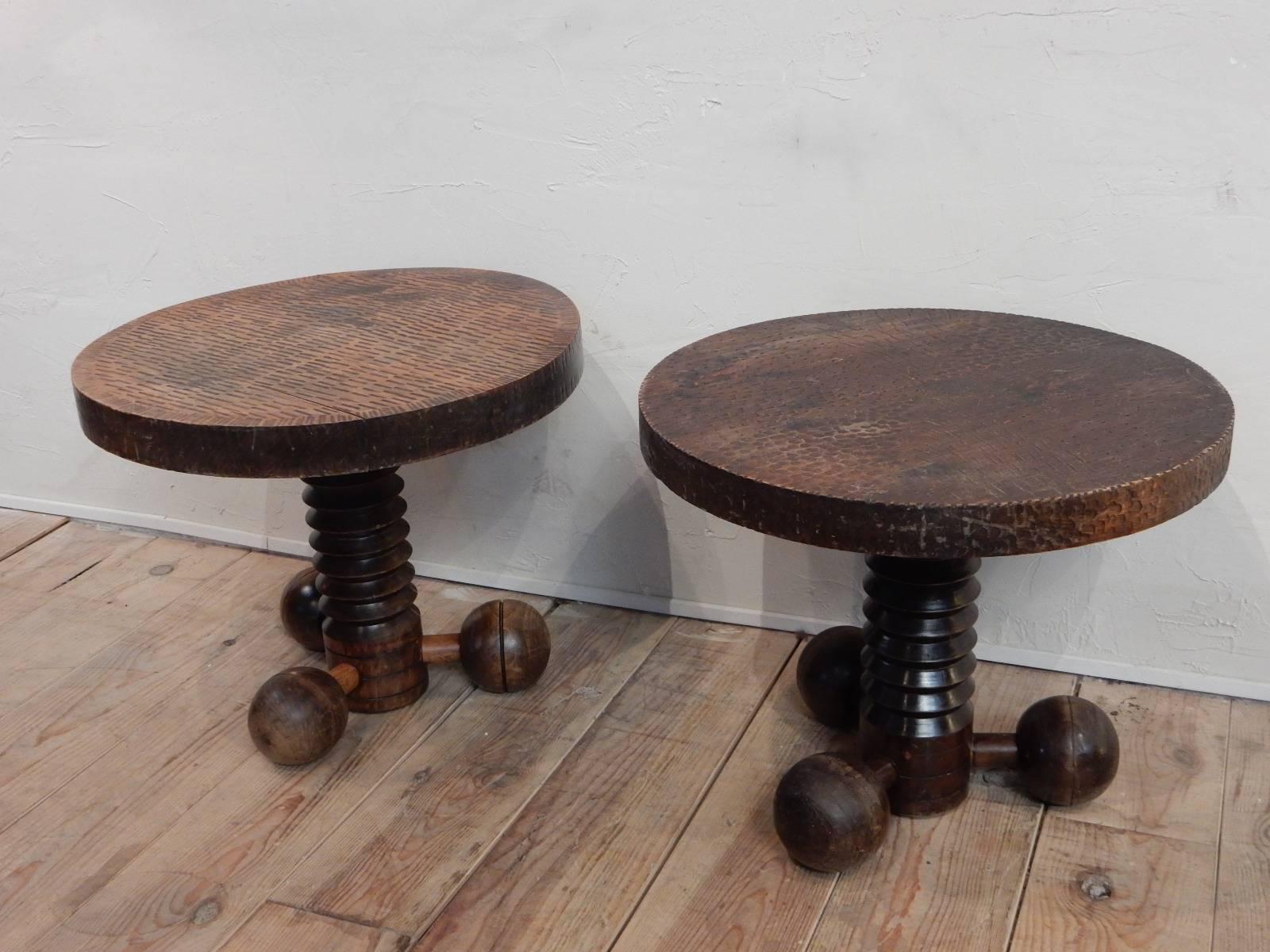 Charles Dudouyt Neo-Colonial Pair of Coffee Table In Fair Condition In Couzon au Mont d'Or, FR
