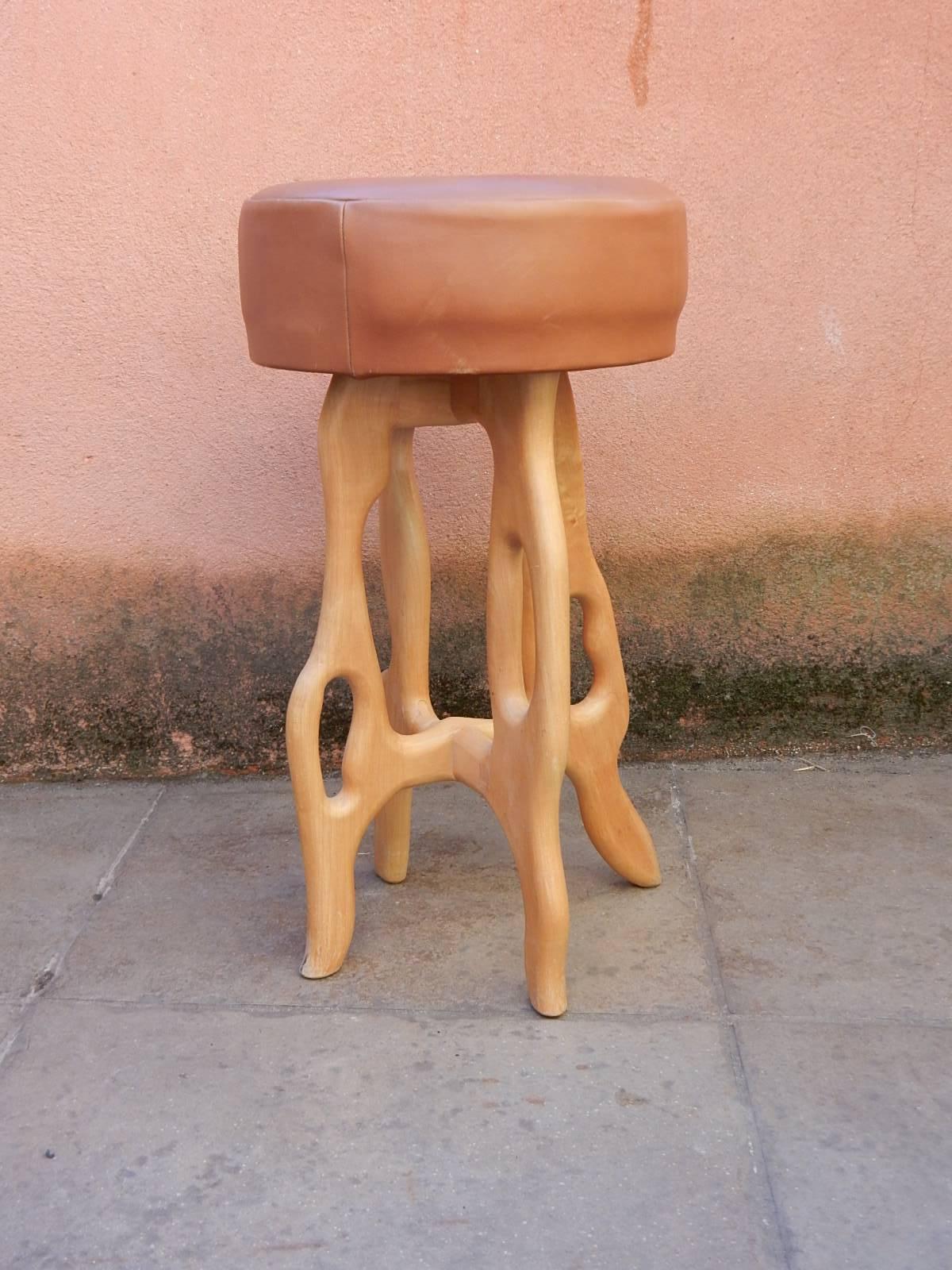 A funny organic set of four stools in the manner of Garouste et Bonetti.