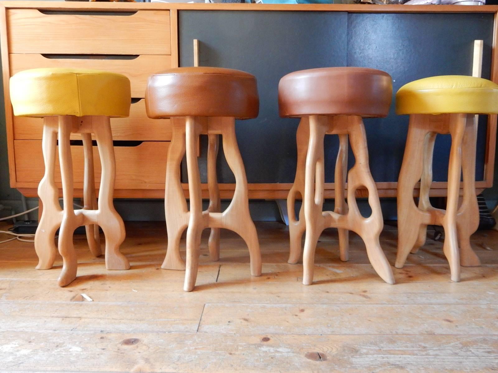 Wood Set of Four Organic Stools