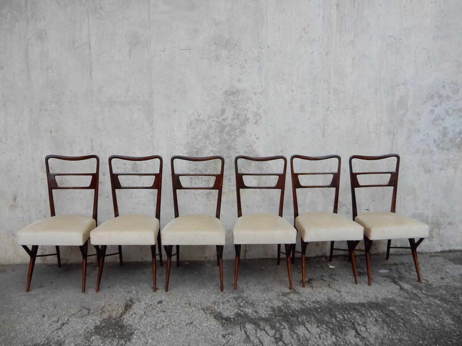 Upholstery Paolo Buffa Attributed to Set of Six Chairs