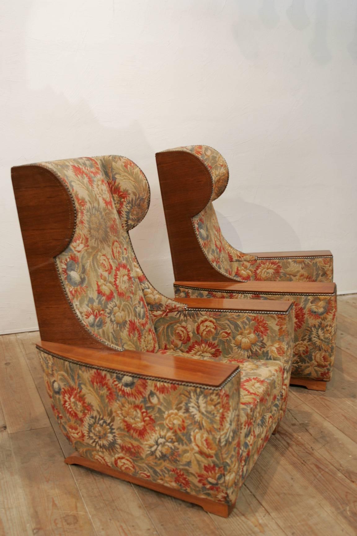 Upholstery Spectacular Andre Sornay Pair of Art Deco Armchairs For Sale