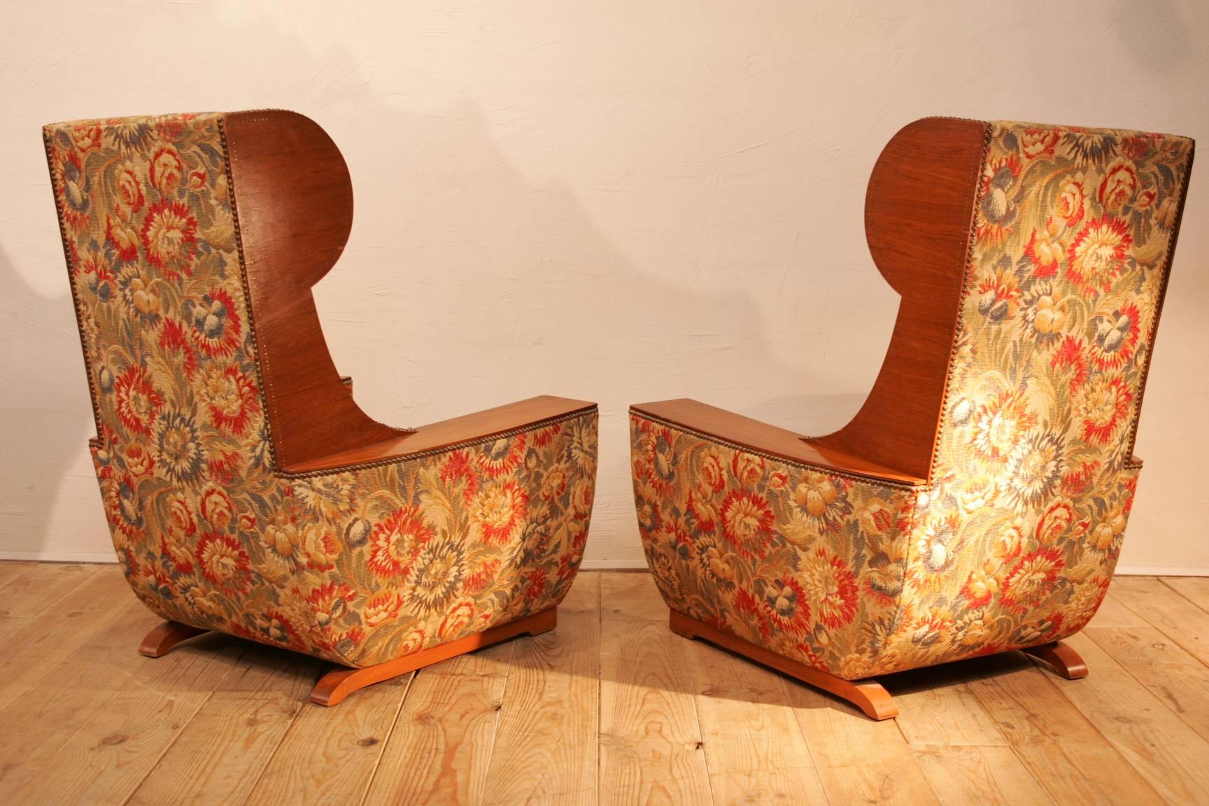 Spectacular Andre Sornay Pair of Art Deco Armchairs In Fair Condition For Sale In Couzon au Mont d'Or, FR