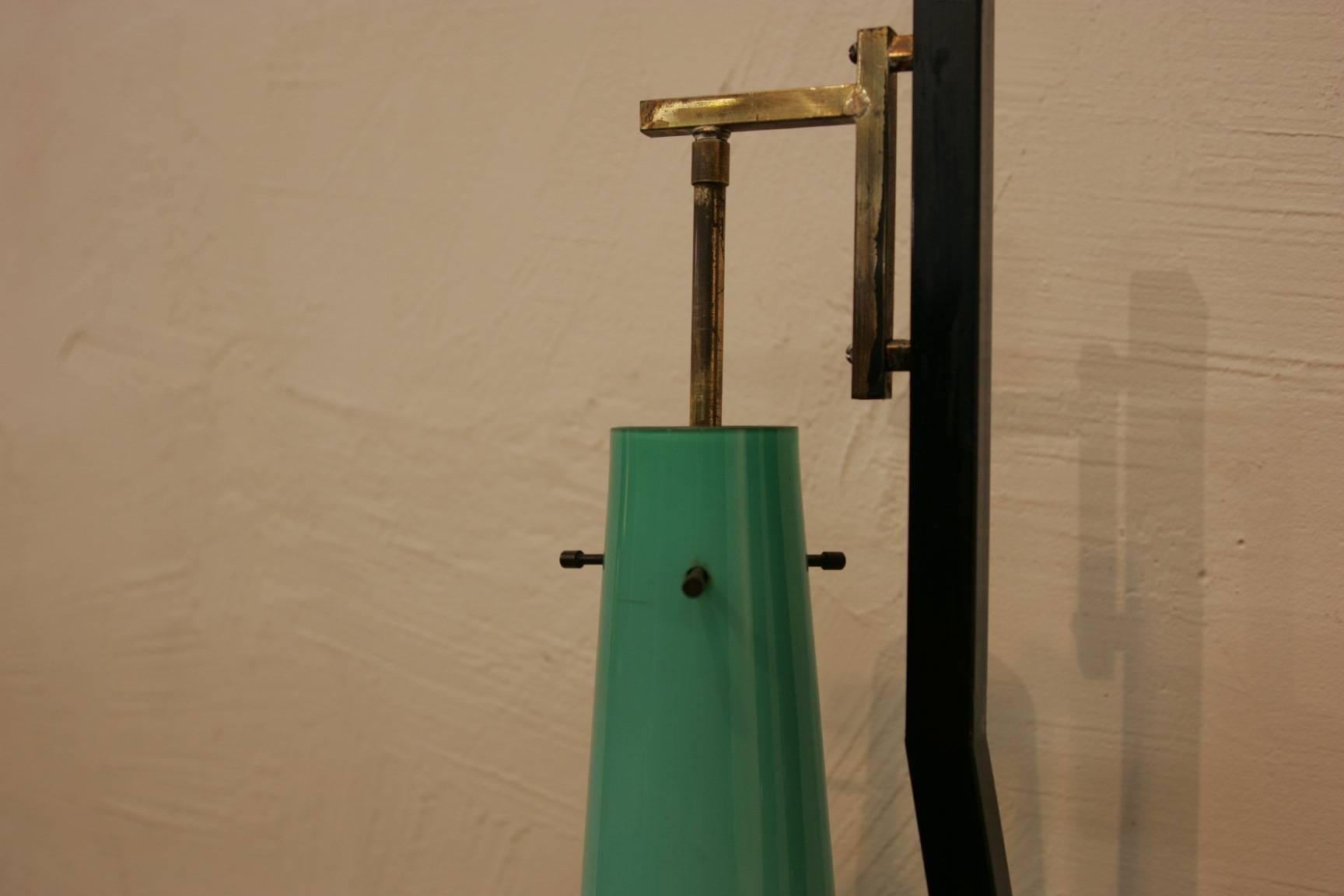 An original floor lamp by Stilnovo 1960 made of green glass brass and marble.