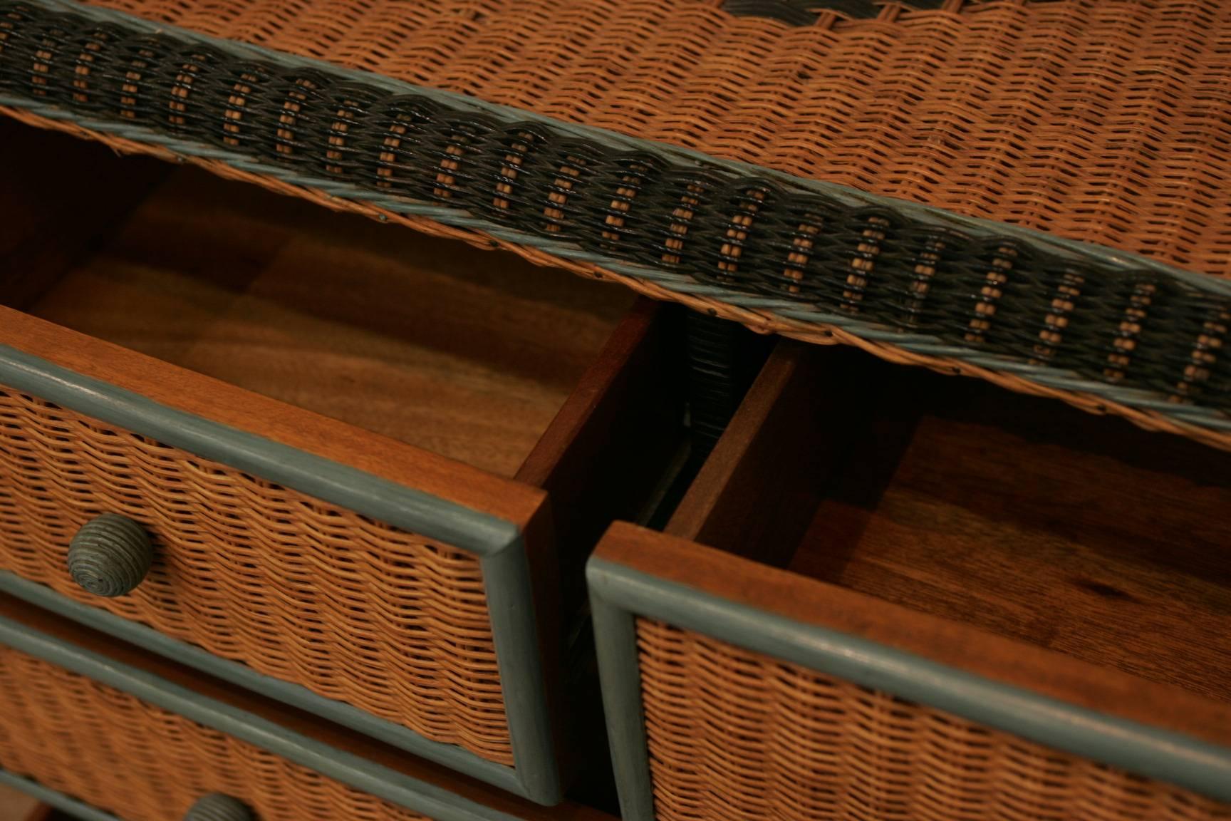 French Mid-Century Modern Rattan Chest of Drawers For Sale