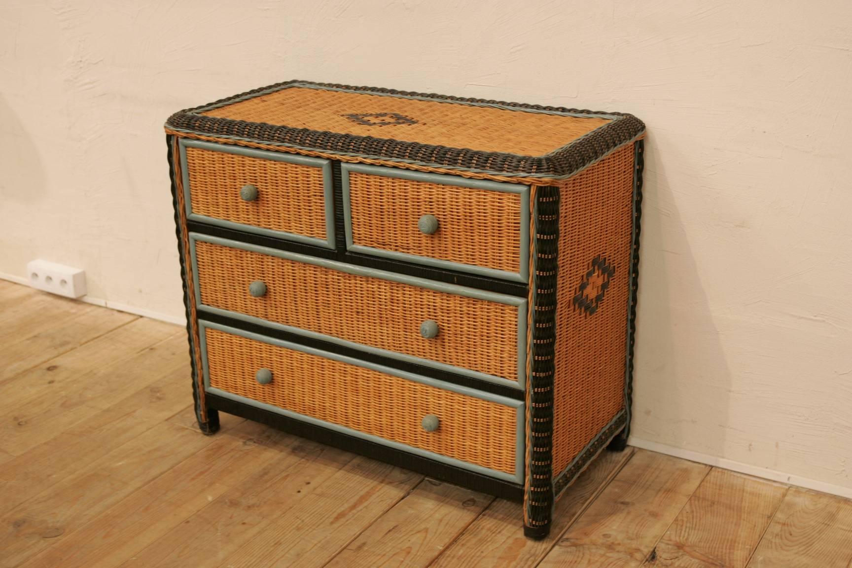 20th Century Mid-Century Modern Rattan Chest of Drawers For Sale