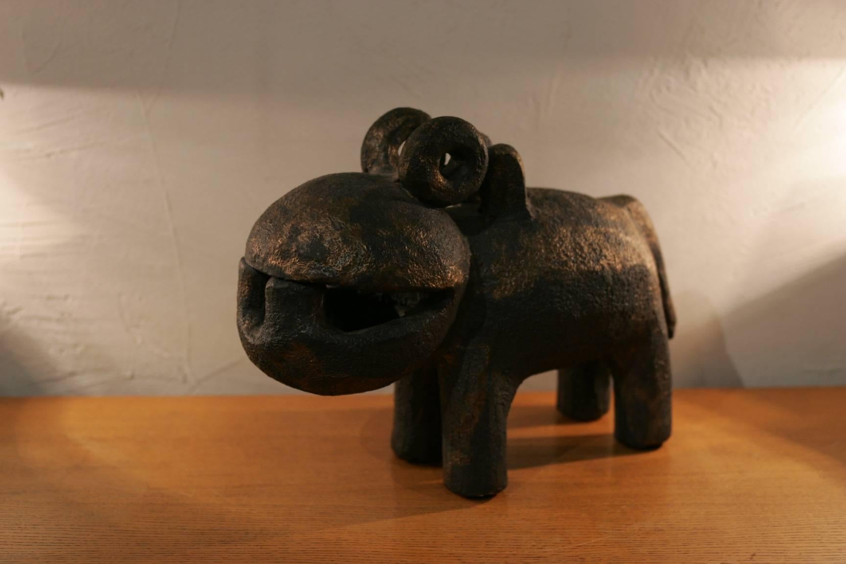 Ceramic Dominique Pouchain Hippopotamus Sculpture For Sale