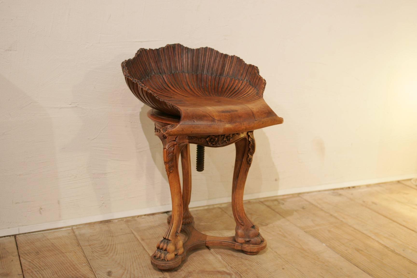 French Provincial 19th Century Harpist Stool Ebenist Grotte For Sale