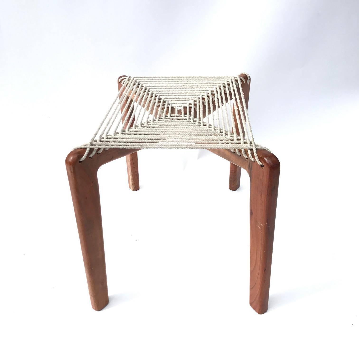 Beautiful design stool with wooden polished feet and seat made of the rope,
Italian, 1950s.
 