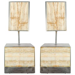Rare of Pair of Lamps with Table, 1970s Italian by Tommaso Barbi