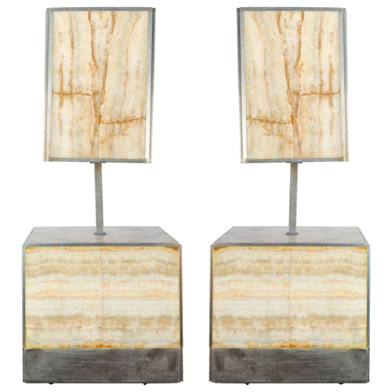 Rare of Pair of Lamps with Table, 1970s Italian by Tommaso Barbi For Sale