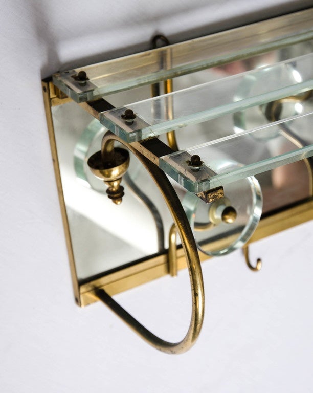 20th Century Italian Pair of Glass, Brass and Mirror Coat Racks