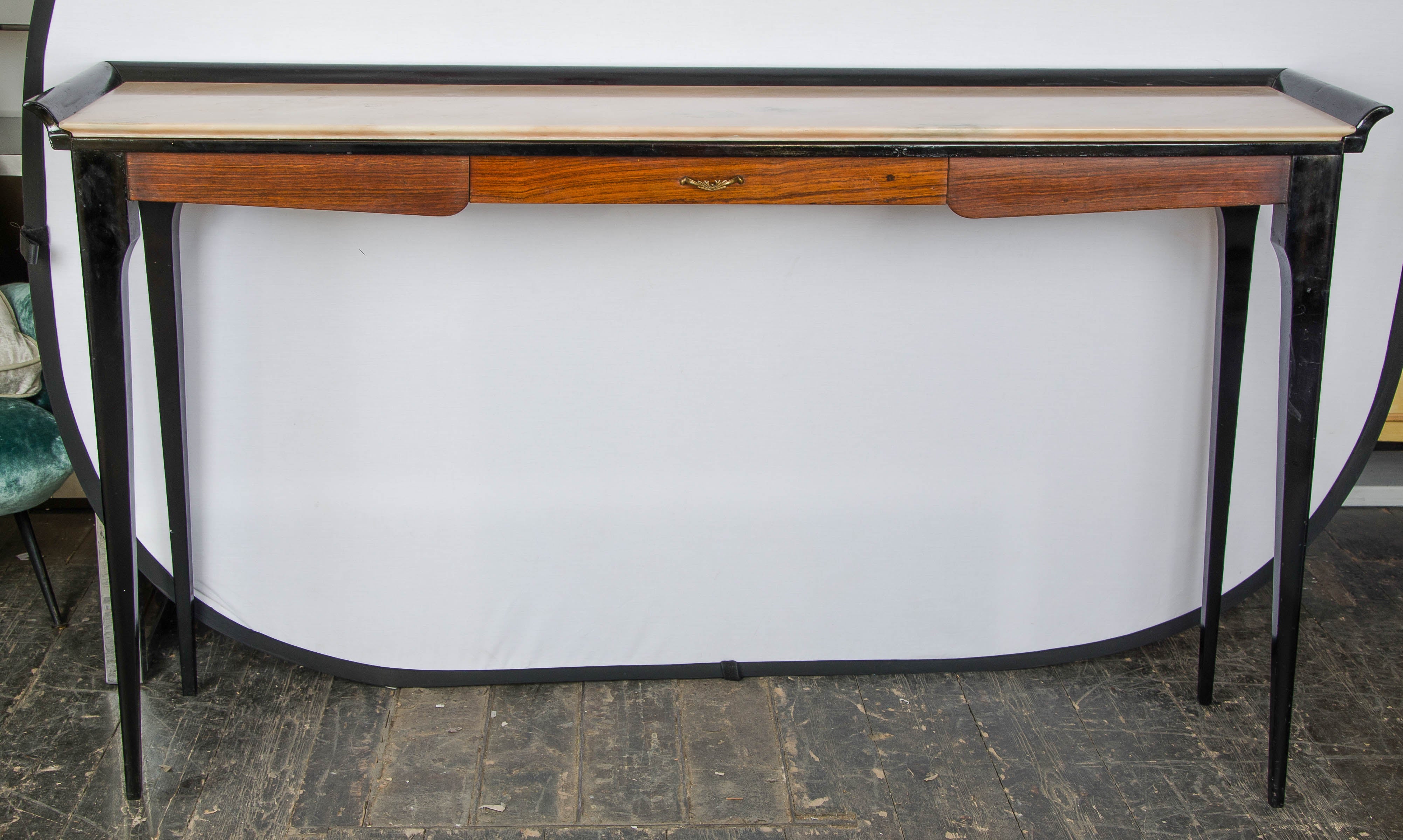 1940s Italian Simple and Stylish Console with Marble Top in Style of P. Buffa