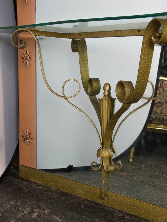 20th Century 1930s Italian Hollywood Regency Mirror with Attached Brass Console