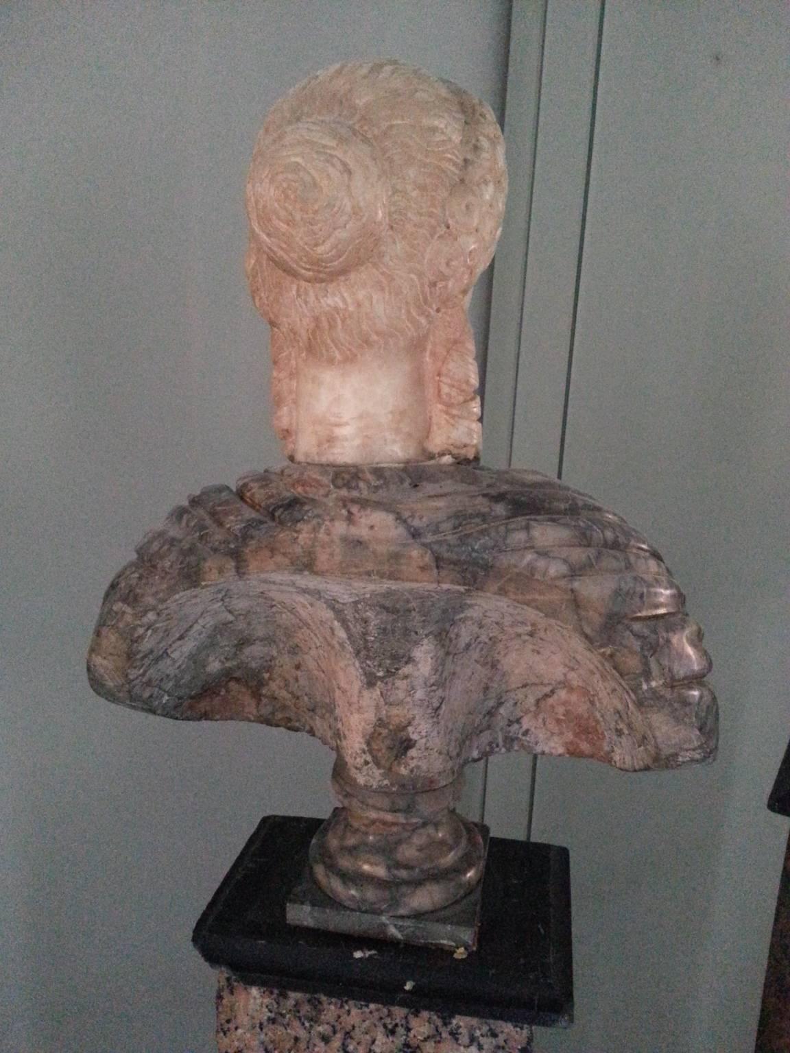 20th Century Bust of a Woman on a Roman Antique Column in Egyptian Granit For Sale