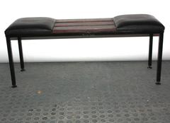 1950s Italian Bench in Metal, Leather and Wood