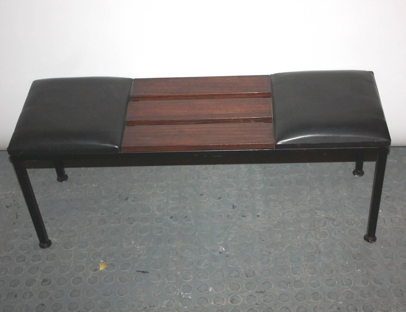 1950s Italian Bench in Metal, Leather and Wood In Good Condition For Sale In London, GB