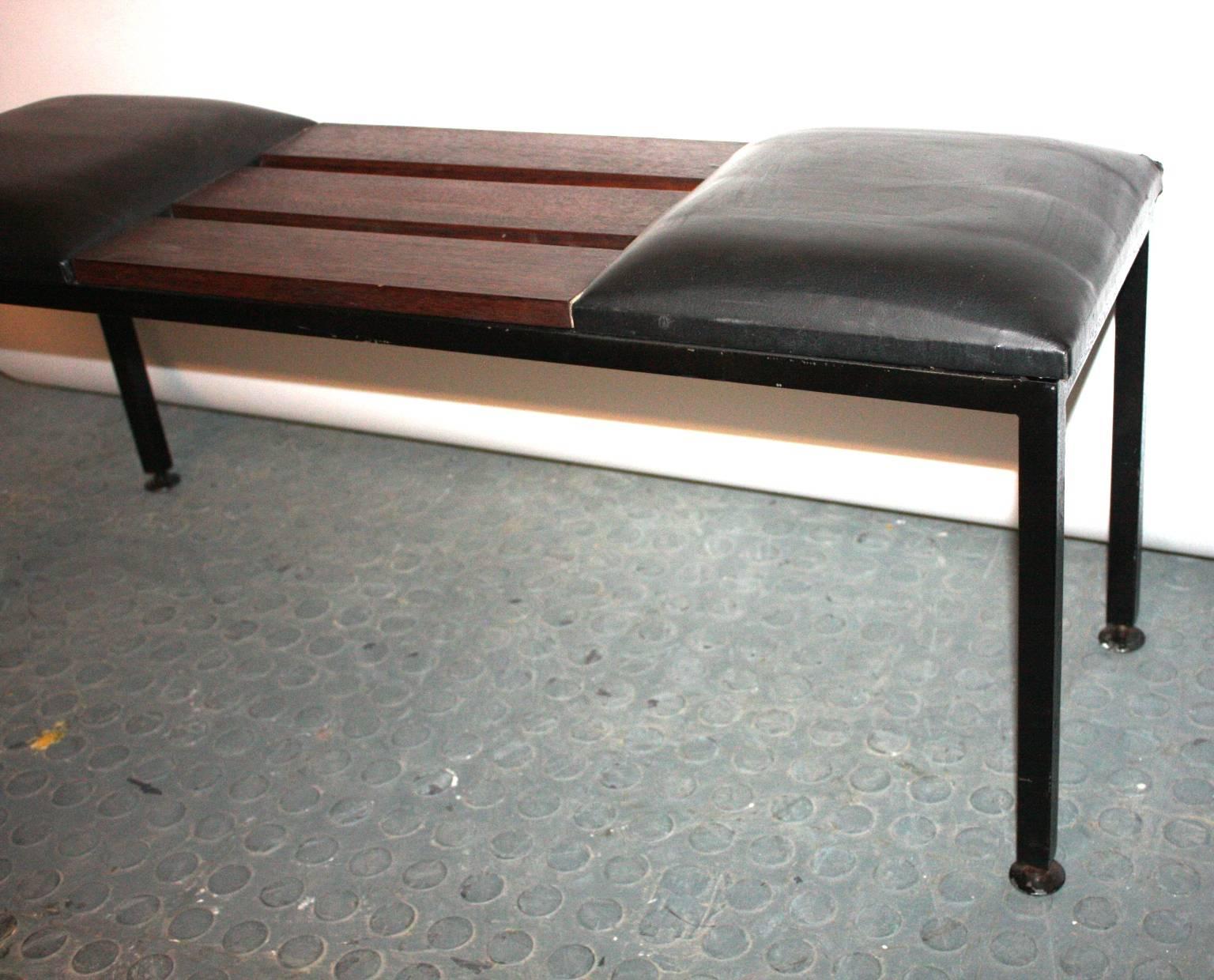 20th Century 1950s Italian Bench in Metal, Leather and Wood For Sale