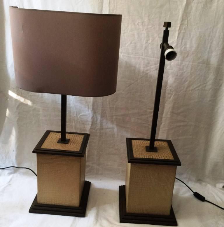 Pair of 1970's brass and leather table lamps by Romeo Rega