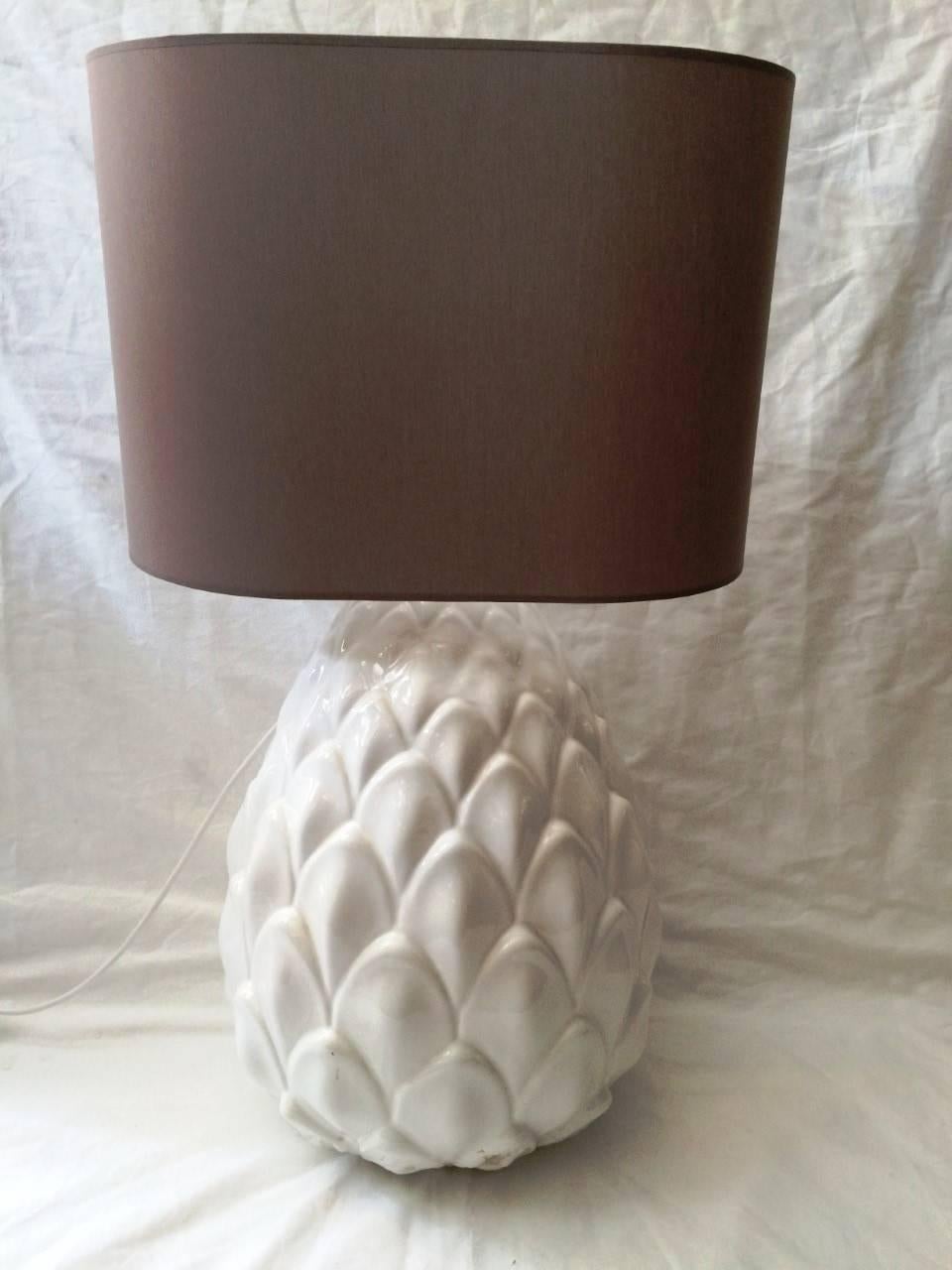 Italian A  large Artichoke lamp in white ceramic