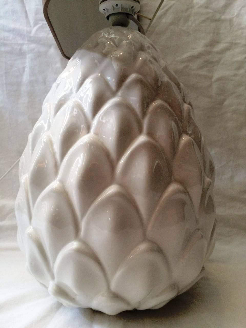 Mid-20th Century A  large Artichoke lamp in white ceramic