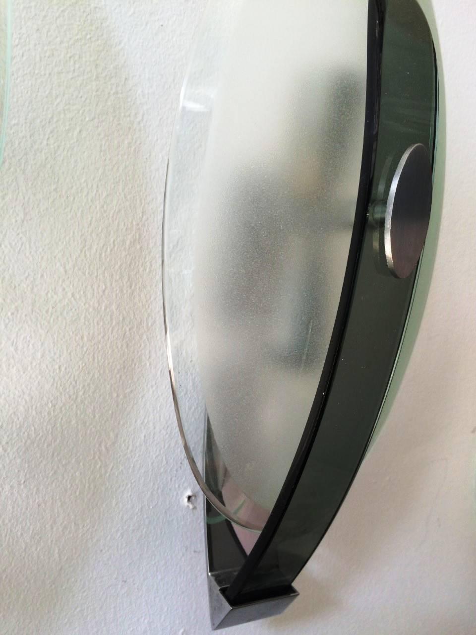 Pair of big Vega Wall lights in white frosted glass and green glass stripe on the front