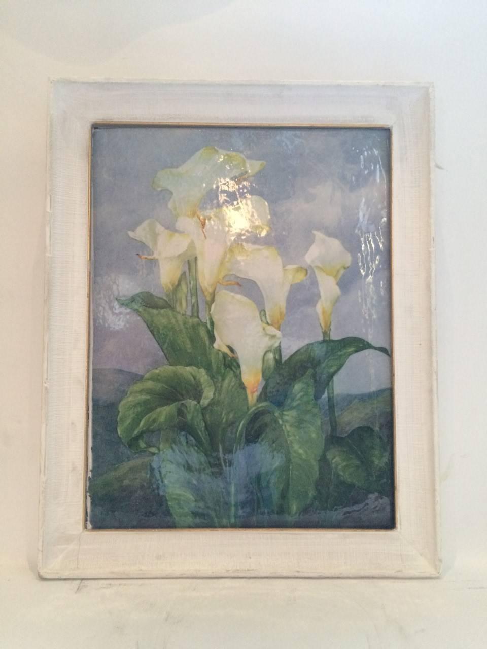 This painting was painted on ceramic and glazed after, in white ceramic frame,
circa 1940s, Italian, signed.