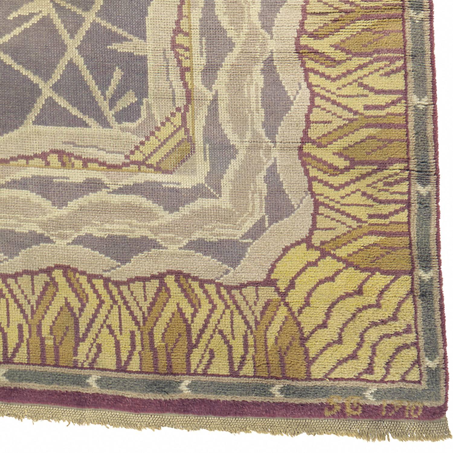 Early-20th century Swedish pile-weave carpet, initialed 