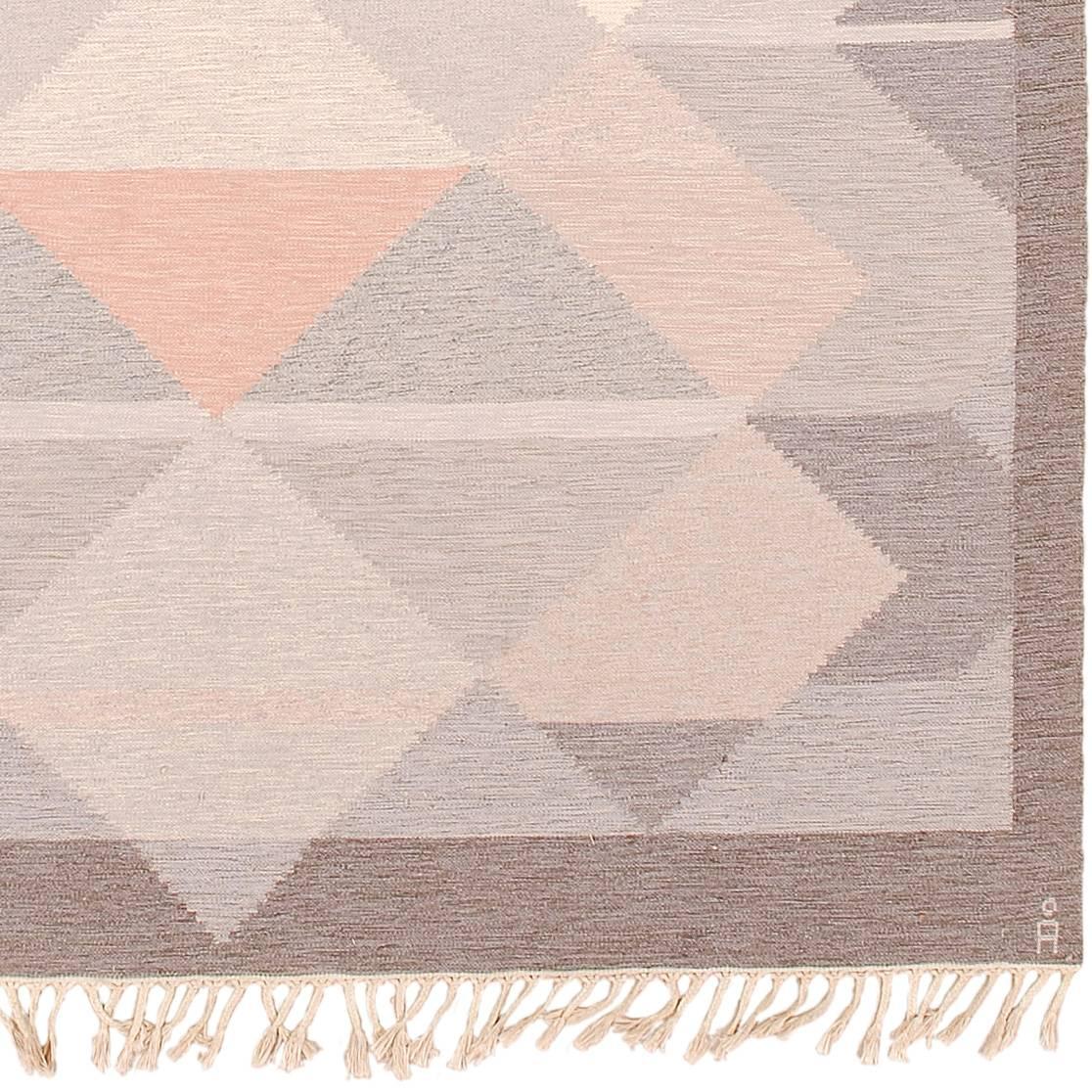 20th century Swedish flat-weave carpet, initialed 