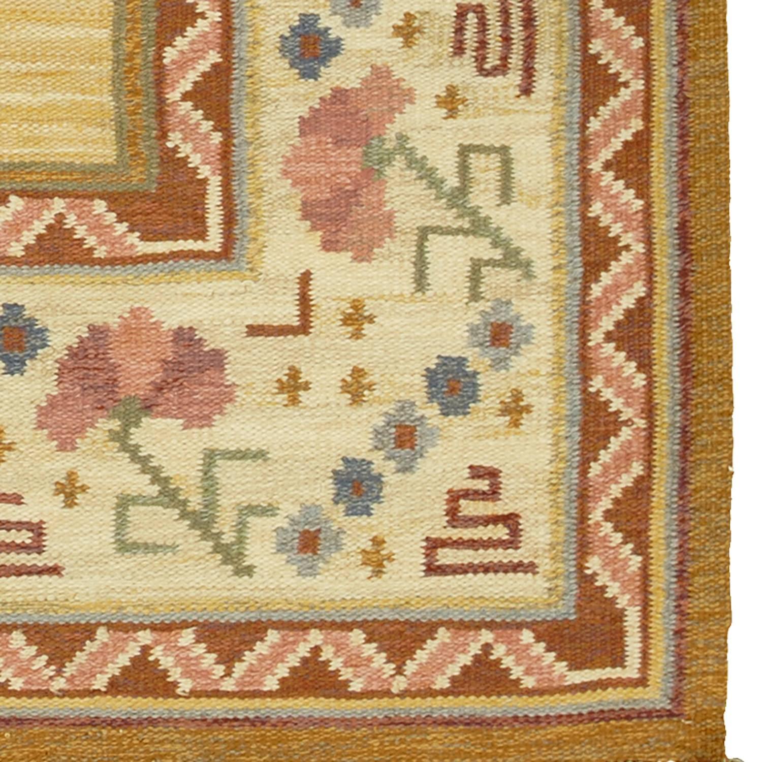 Scandinavian Modern 20th Century Swedish Flat-Weave Carpet by Solveig Westerberg For Sale