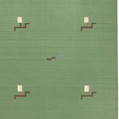 Early 20th Century Green Geometric Swedish Flatweave Carpet